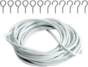 30m White Plastic Coated Curtain Wire Hanging Cord Cable Hook Eye Window Net New