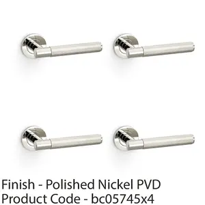 4 PACK - SOLID BRASS Knurled Door Handle Set - Polished Nickel Straight Lever Round Rose