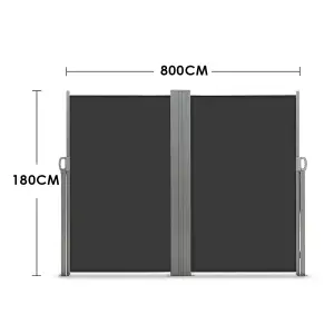 Outdoor Grey Retractable Garden Double Sided Awning  Waterproof Sunshade Privacy Panel Gazebo Sidewall Panels Sunwall 800 x 180 cm