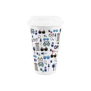 Optician Ceramic Travel Mug - Novelty Eye Specialist/Doctor Gifts - Double-Walled Insulated Hot/Cold Drinks Cup Present