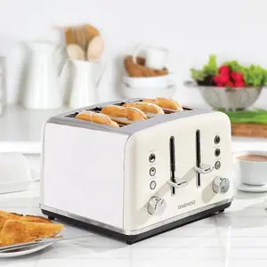 Daewoo Cream Kensington Retro Matching Stainless Steel 4 Slice Toaster and Kettle Set 1.7 Litres Rapid Boil Auto Off SDA2445GE