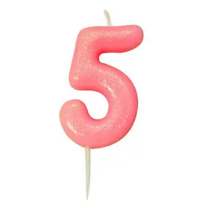 Anniversary House Glitter 5th Birthday Pick Candles Pink (One Size)