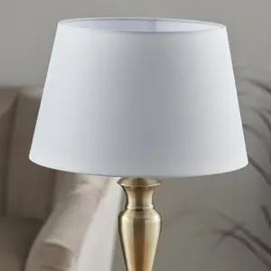 Table Lamp Antique Brass & Pale Grey Cotton 60W E27 Base & Shade e10518