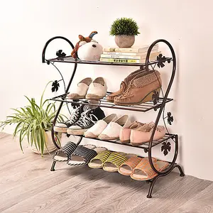 4 Tier Black Metal Shoe Rack Shoe Storage Organizer Shoe Shelf