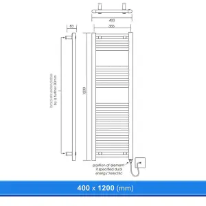 400x1200mm Straight Chrome Heated Towel Warmer Ladder Rail Radiator