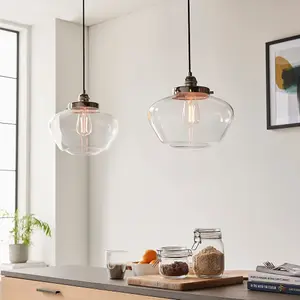 Luminosa Finale Pendant Ceiling Light Bright Nickel Plate & Clear Glass