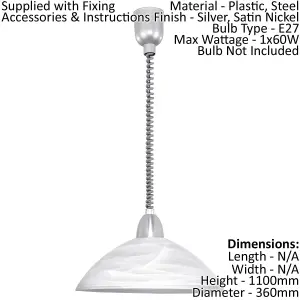 Pendant Ceiling Light Silver Satin Nickel Shade White Glass Alabaster Bulb E27 1x60W