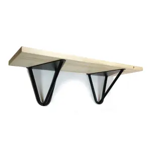 Solid Pine Rustical Shelf Primed Black Hairpin Bracket Style 20x70cm