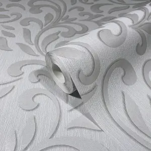 Paste the Wall Grey and Pearl Damask Wallpaper