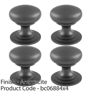 4 PACK - Victorian Tiered Door Knob - 25mm Anthracite Grey Cabinet Pull Handle Round Rose