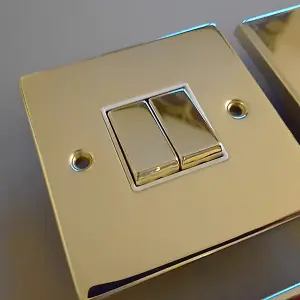 Polished Brass 13A Fused Connection Unit Switched With Neon With Flex - White Trim - SE Home