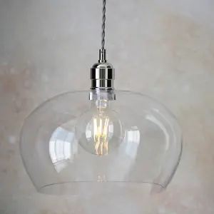 Luminosa Livorno Single Pendant Ceiling Lamp, Bright Nickel Plate, Glass