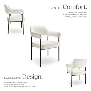 armchair Doé, upholstered, steel legs - Woven fabric off-white/black