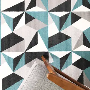 Duck Egg Grey Diamond Geometric Living Room Rug 160x230cm