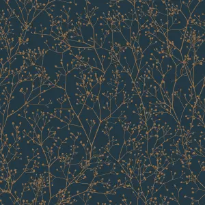 Clarissa Hulse Gypsophila Midnight & Copper effect Smooth Wallpaper