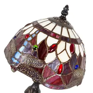 Hand Crafted Red Stained Glass Dragonfly Tiffany Lamp