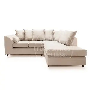 Casper Soft Chenille Fabric 3 to 4 Seater L Shaped Corner Sofa Beige Right Hand Facing - Scatter Back