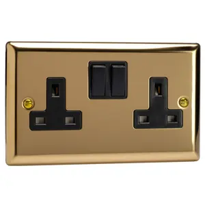 Varilight 2-Gang 13A Double Pole Switched Socket Polished Brass