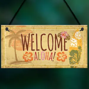 Red Ocean Tiki Bar Welcome Hanging Wall Plaque Garden Home Bar Pub Sign Friendship Gift