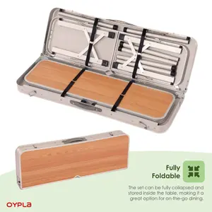 Oypla 3ft Folding Outdoor Camping Kitchen Wood Effect Work Top Table and Benches