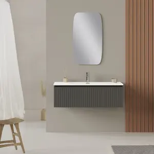 Banyetti Linea Matt Grey Ribbed Wall Hung Vanity Unit 1000mm x 390mm