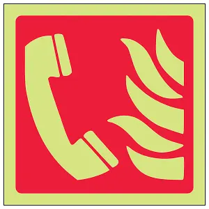 Fire Phone Logo Fire Equipment Sign - Glow in the Dark 100x100mm (x3)