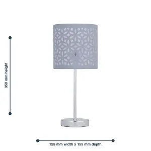 First Choice Lighting Chrome Stick Table Lamp with Grey Laser Cut Shade