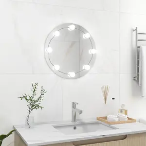 Berkfield Wall Mirror with LED Lights Round Glass