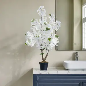 White Artificial Plant Cherry Flower Tree Fake Plant House Plant in Pot H 105 cm