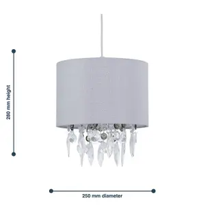 First Choice Lighting Set of 2 Fiji Grey Linen with Silver Fleck Detail Jewelled Pendant Shades