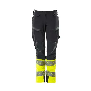 Mascot Accelerate Safe Ladies Diamond Fit Trousers with Kneepad Pockets - Navy/Hi-Vis Yellow  (45.5) (Leg Length - Regular)