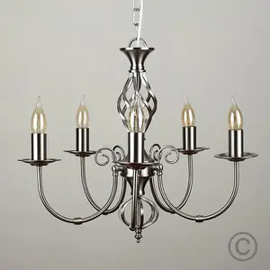 ValueLights Memphis Style Satin Nickel Barley Twist 5 Way Ceiling Light Chandelier with LED Bulb