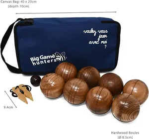 Wooden Boules Set - Pétanque - Deluxe Game Set - 8 Solid Engraved Balls with Padded Canvas Carry Case