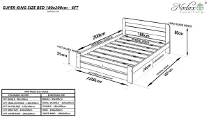 Nodax SUPER KING Size Bed Frame, 6ft, 180x200cm, F1, Solid Pine Wood, Easy Assembly, Sturdy Slats & 4x Support Legs, ALDER finish