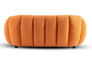 2 Seater Loveseat Small Sofa in Orange Teddy Boucle Fabric