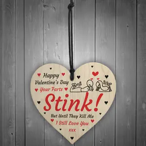 Funny Happy Valentines Day Gift For Boyfriend Girlfriend Husband Wife Wood Heart