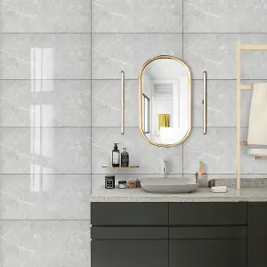 Marble Tile Sticker Set of 10  60x30cm Self-Adhesive Waterproof & Oil Proof PVC Covering for Kitchen & Bathroom Walls