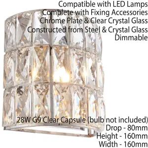 2 PACK Crystal LED Wall Light Chrome & Clear Glass Shade Pretty Dimmable Lamp