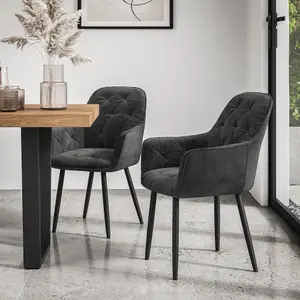 Set Of 6 Anika Modern Velvet Dining Chair Padded Seat Metal Legs Kitchen (Black)