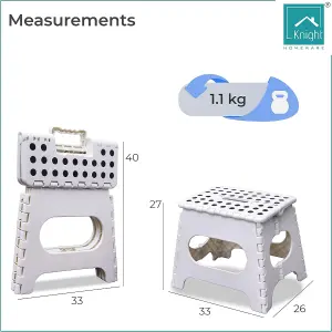 Plastic Folding Step Stool, Strong Heavy Duty Skid Resistant Stool for Kids and Adults, H29 x L27 x W22cm - WHITE