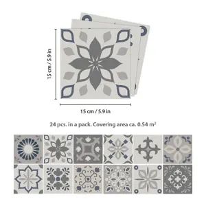 24 Pieces 15x15cm Palace Light Grey Moroccan Tile Stickers