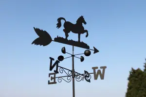 Garden Market Place Weathervane - HORSE steel weathervane with ground spike and wall fixing.