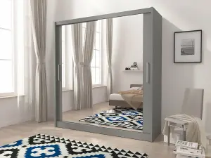 Maja VI Mirrored Sliding Door Wardrobe 180cm in Grey