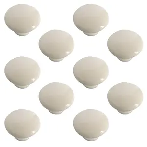 White Plastic Round Knob (Dia)40mm, Pack of 10