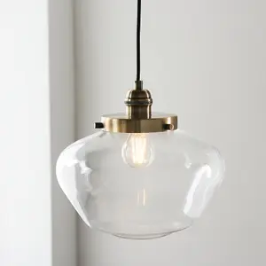 Luminosa Finale Pendant Ceiling Light Antique Brass Plate & Clear Glass