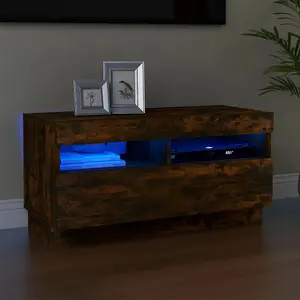 vidaXL TV Cabinet with LED Lights Smoked Oak 80x35x40 cm