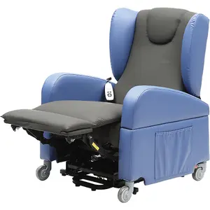 Dual Motor Rise and Recline Lounge Chair - Wipe Clean PU Fabric Black and Blue