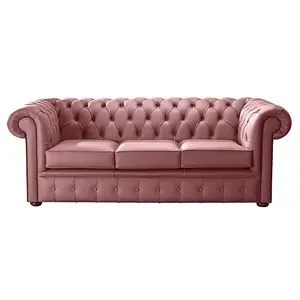 Chesterfield 3 Seater Shelly Brick Red Leather Sofa Bespoke In Classic Style