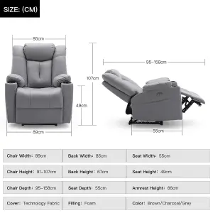 Afton Electric Fabric Auto Recliner Armchair Gaming USB Lounge Sofa Chair Grey