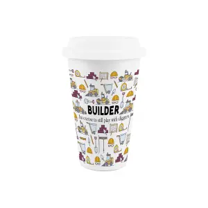 Builder Ceramic Travel Mug - Humorous Digger Driver Trades Novelty Gifts/Presents - Double-Walled Insulated Drinks Flask Cup